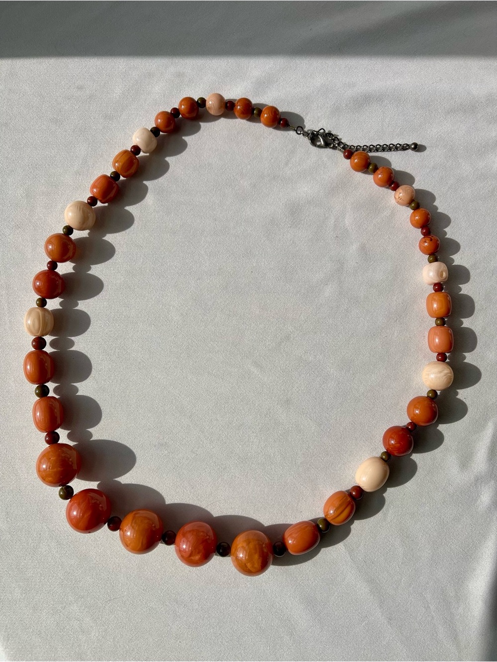 Vintage Orange and Cream Graduated Beaded Necklace
